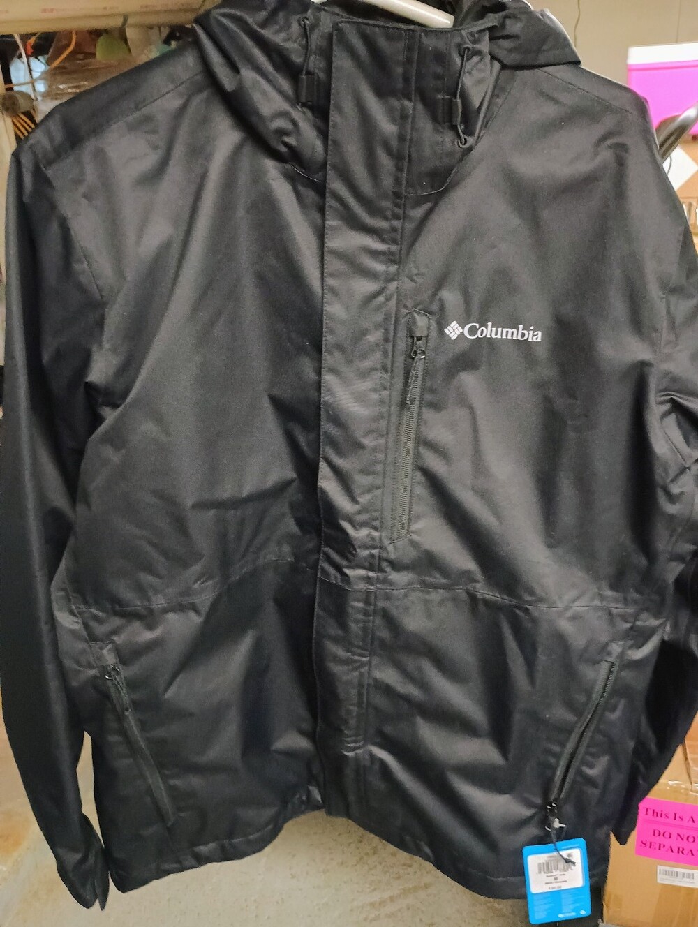Columbia Black Hooded Waterproof Jacket Men's M